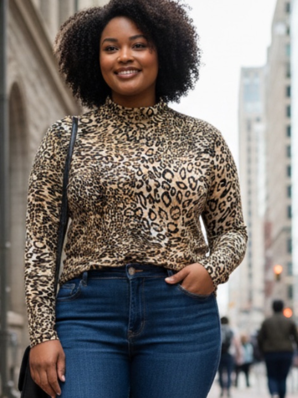 Chico's Leopard Print Mock Neck Lined Top in Beige and Black